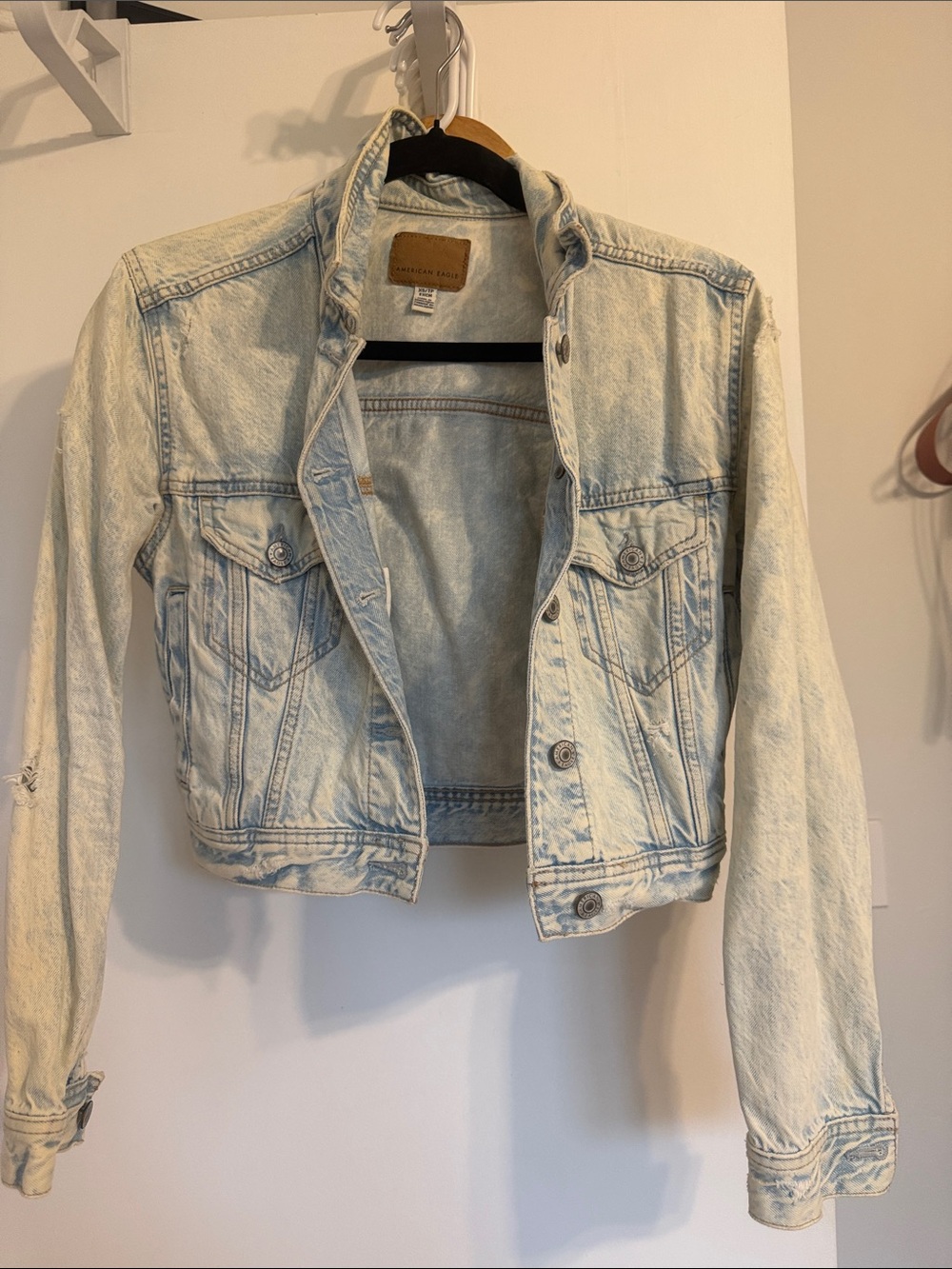American Eagle Outfitters Distressed Acid Washed Denim Jacket